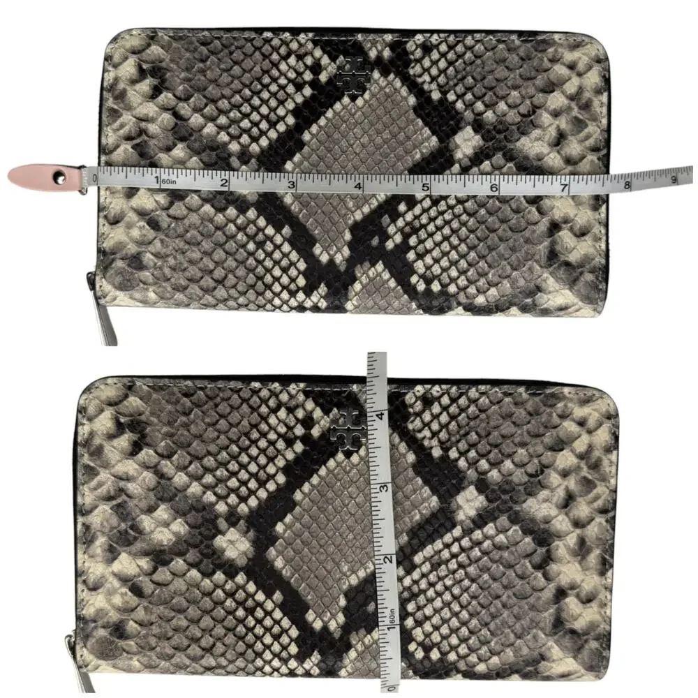 Tory Burch Gray Snake Print Zip Around Continental Wallet Leather
